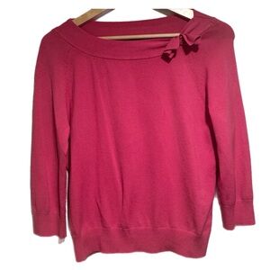 Valerie Stevens Scoop Neck Bubblegum Pink Bow  3/4 Sweater